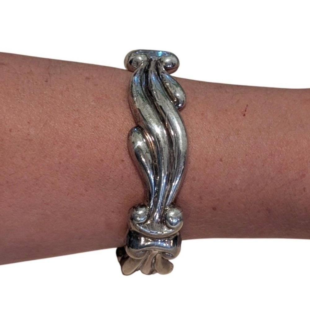 Vintage Brutalist Sterling Silver Sculptural Wave Bangle Bracelet Statement Cuff - Picture 2 of 7